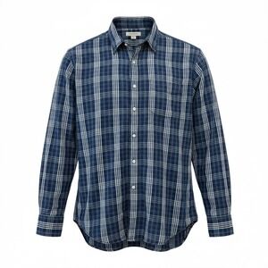 J Crew Mens Indigo Plaid Flannel Button Down Shirt Blue White Long Sleeve